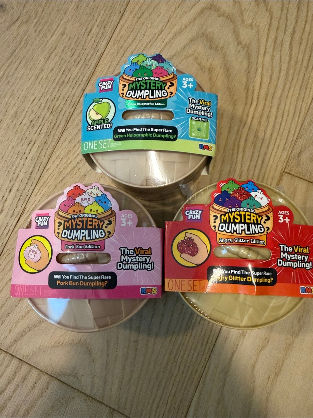 Set of 3 RMS Mystery Dumplings! 1 Pork Bun, 1 Green Holographic, 1 Angry Glitter